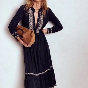 Boden Edwina jersey shirt dress navy embroidered size US10R